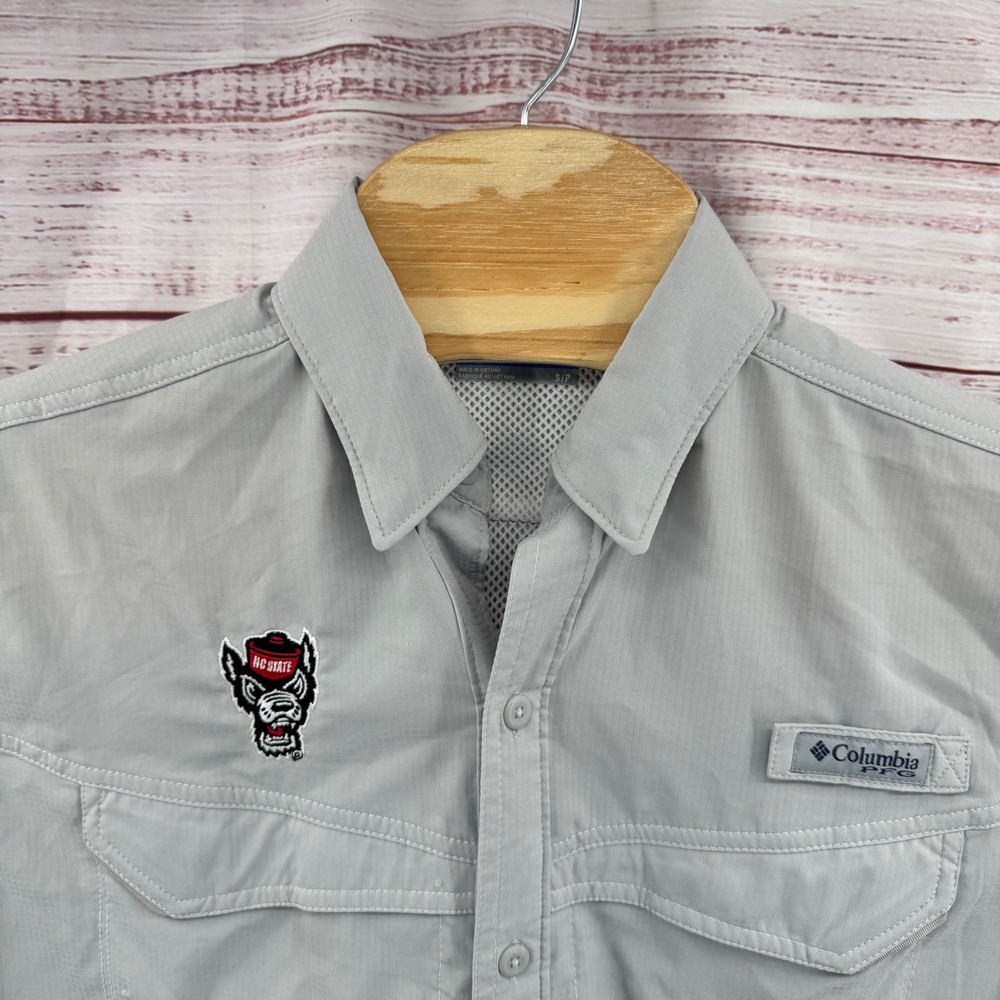 Columbia PFG Shirt Mens Small NC State Wolfpack Fishing Vented Grey UPF 40 - Picture 2 of 13